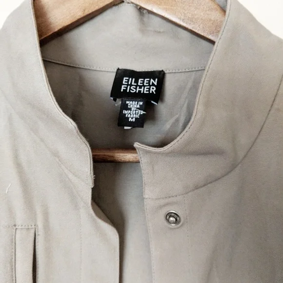 Eileen Fisher Beige Cotton Snap Utility Jacket Size Medium - Picture 3 of 5